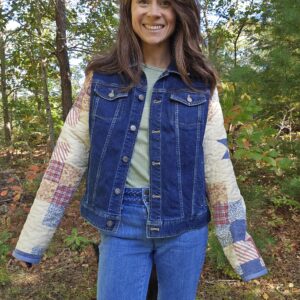 Red, White & Blue Denim QuiltSleeve Coat: Medium