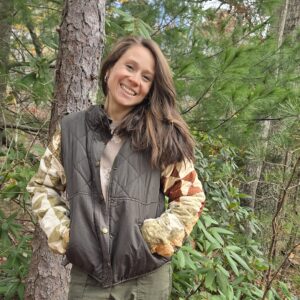 Green Puffer Jacket with Autmnal QuiltSleeves (Size Medium)